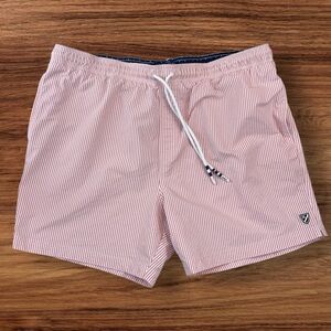 Daniel Cremieux Men’s 5.5” Swim Trunks. Pink and White Stripes. Size 2XL.